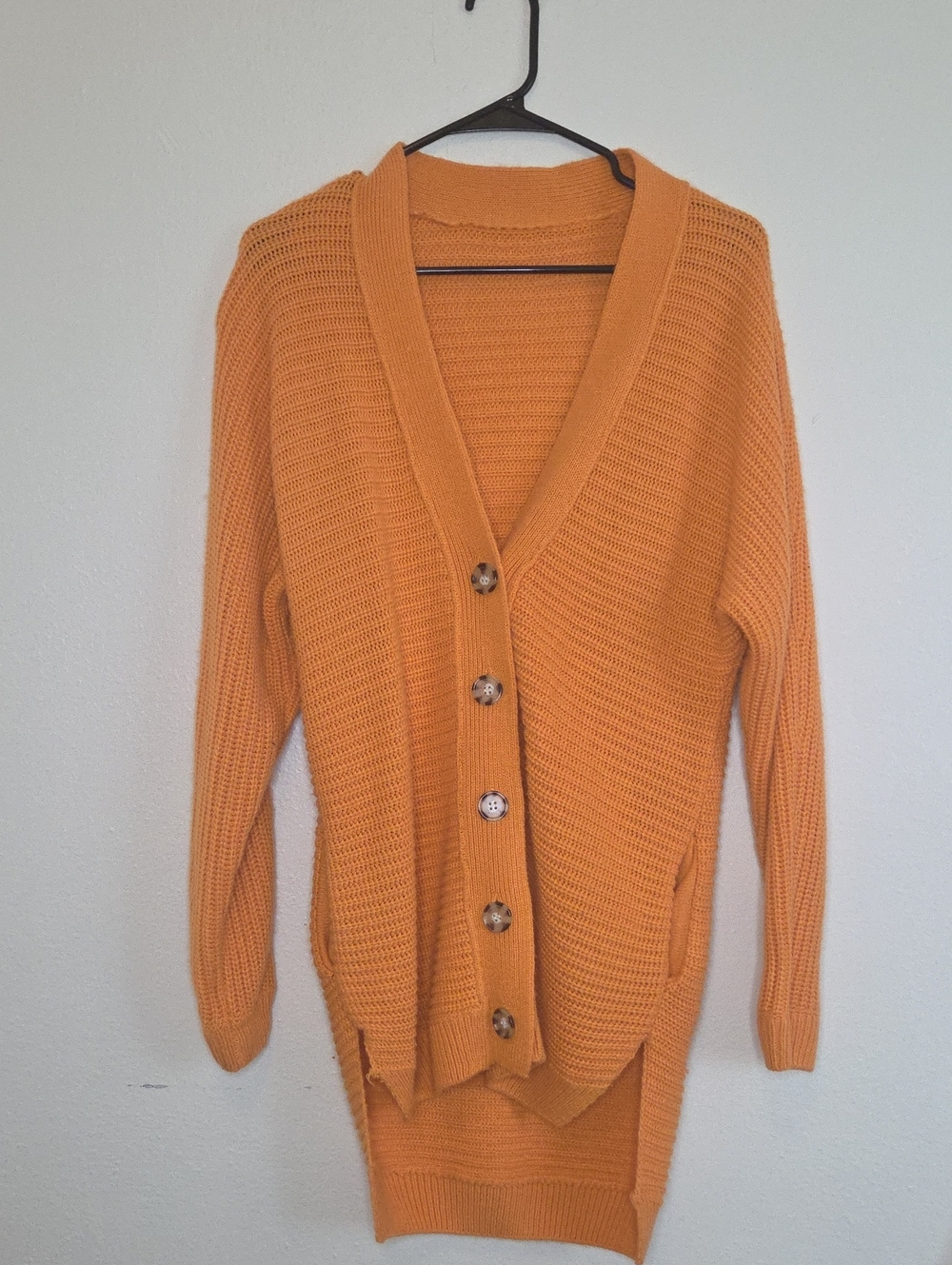 Women's Orange V-Neck Button Cardigan Sweater